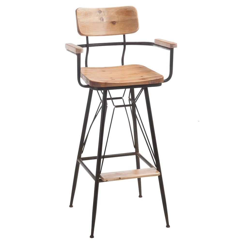 Tabouret de bar bistro TROB en métal noir et bois naturel.